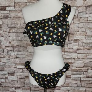 Victoria's Secret Black One-Shoulder Lemon Print Bikini Set Brand New